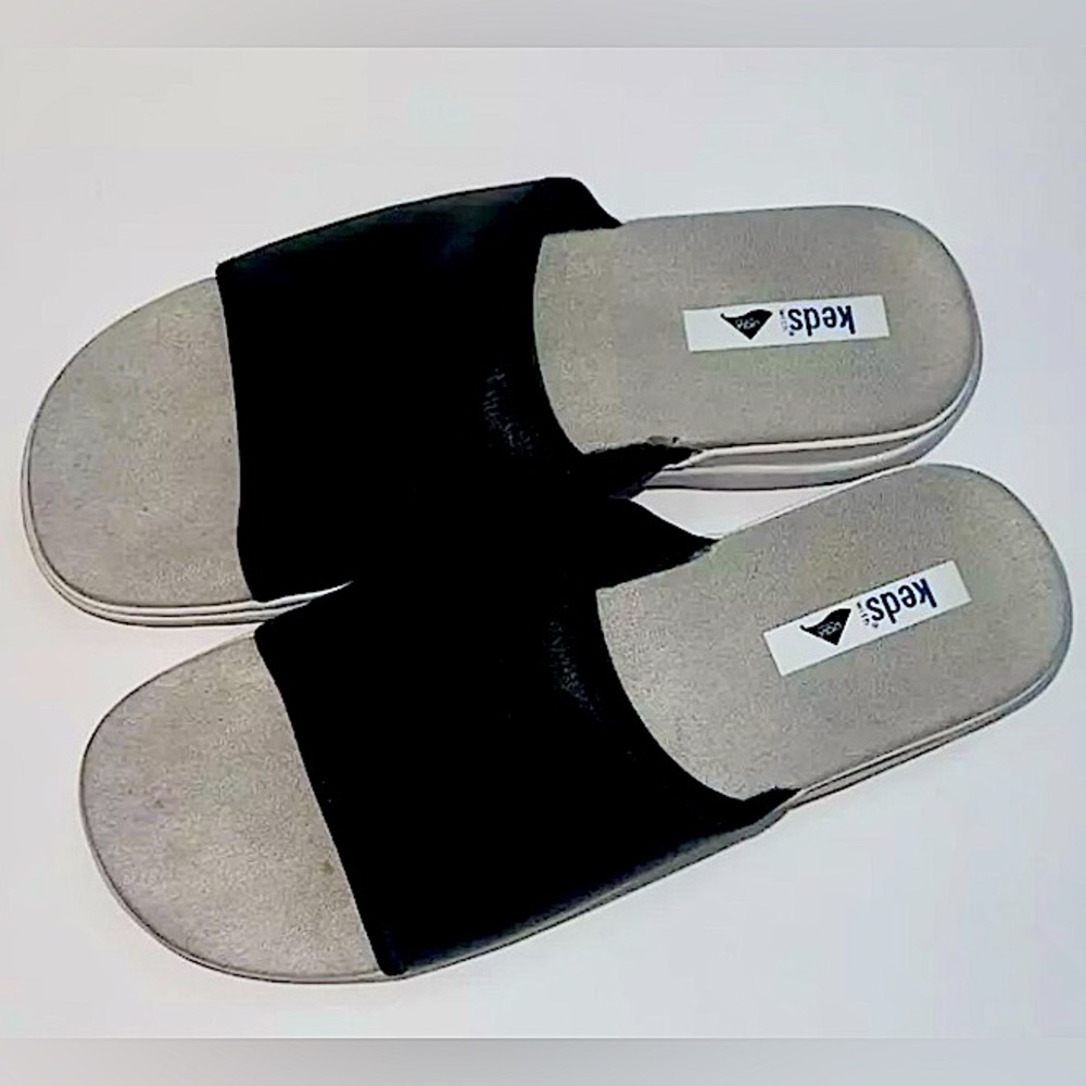 Keds• Slides• Sz.8•Lycra Purefit• Black Leather & Grey Slip On Comfort Slides